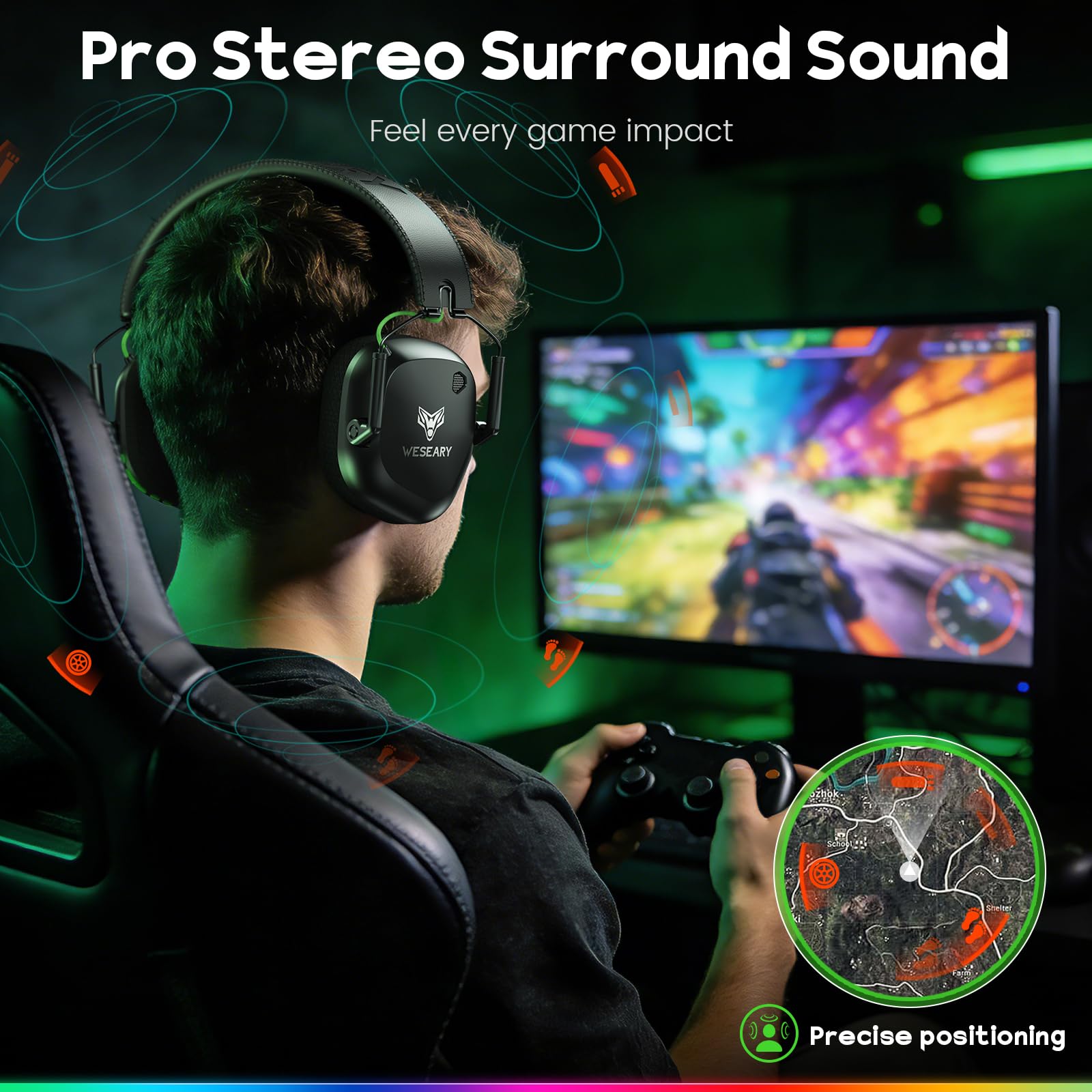 WESEARY headset lightweight build for long gaming sessions