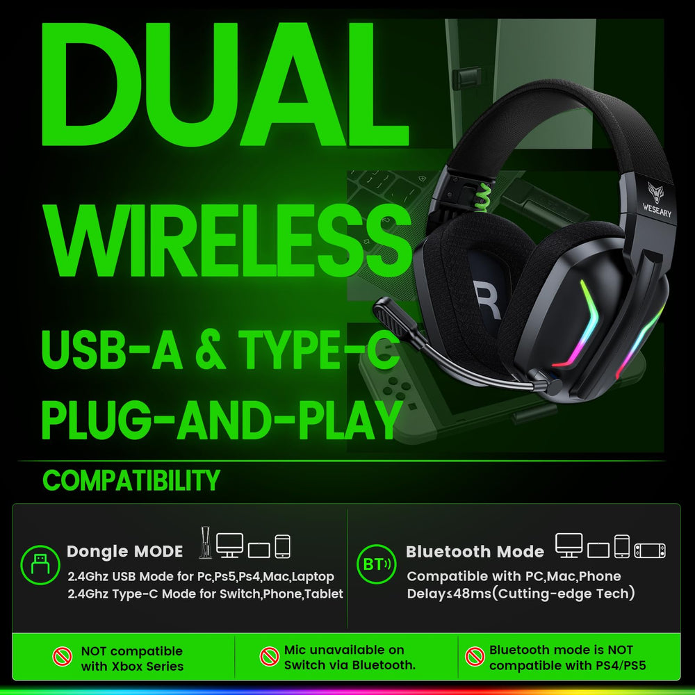 WESEARY headset supports PS5 PS4 PC Switch for versatile setups