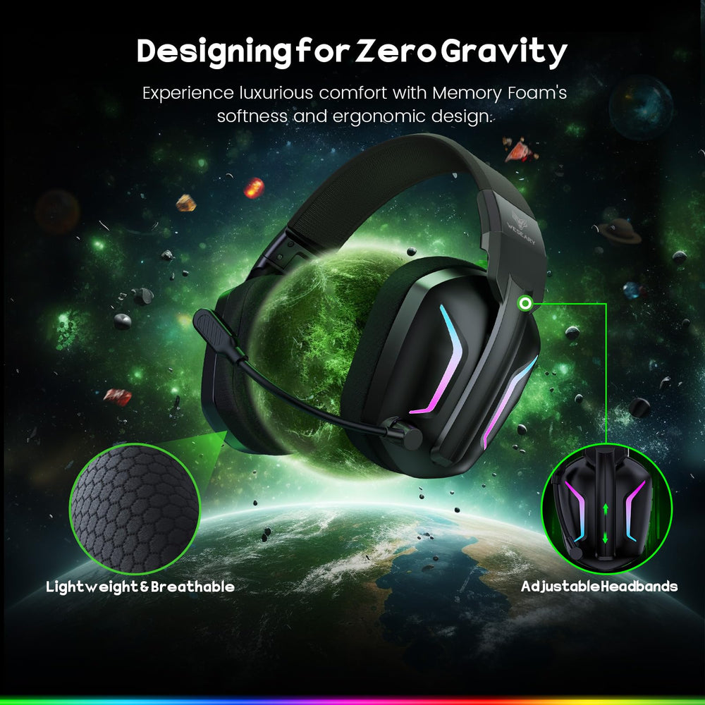 WESEARY headset RGB lighting enhances gaming ambiance.
