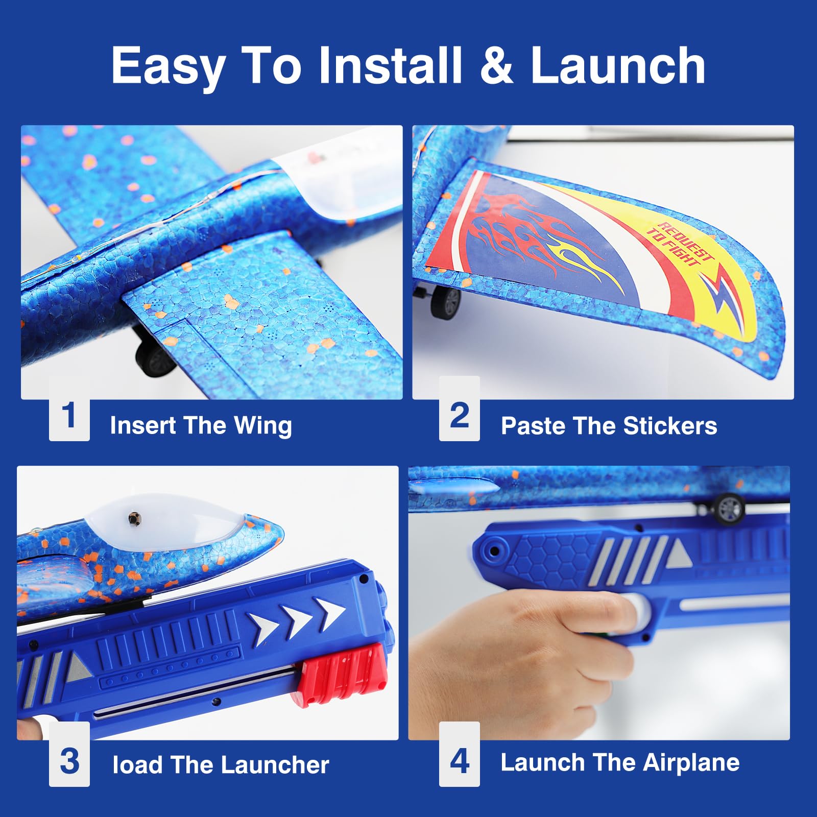 Wesfuner LED foam airplane blue in flight with bright glow