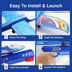 Wesfuner LED foam airplane blue in flight with bright glow