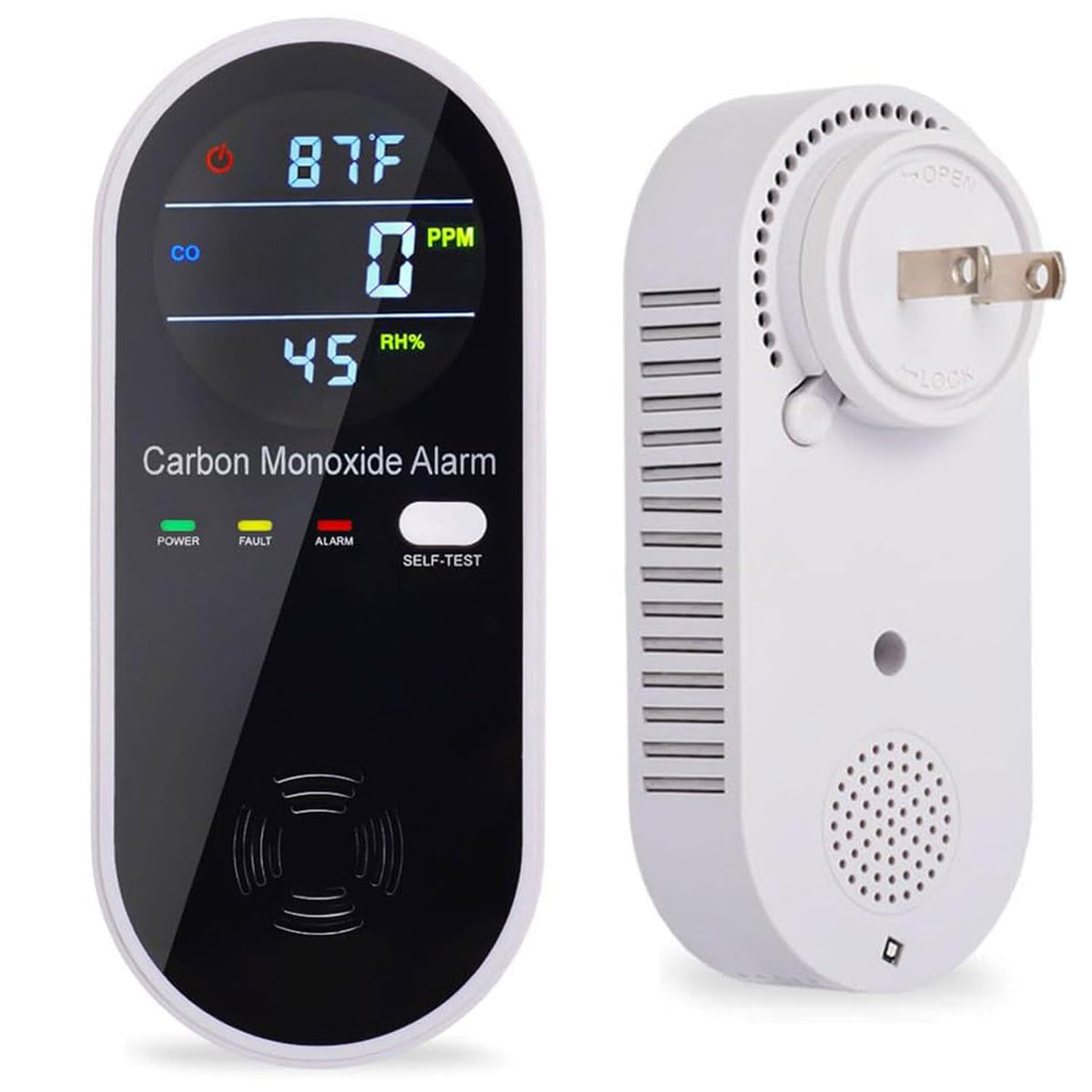 WESHLGD carbon monoxide detector on wall with LCD display for easy readings.
