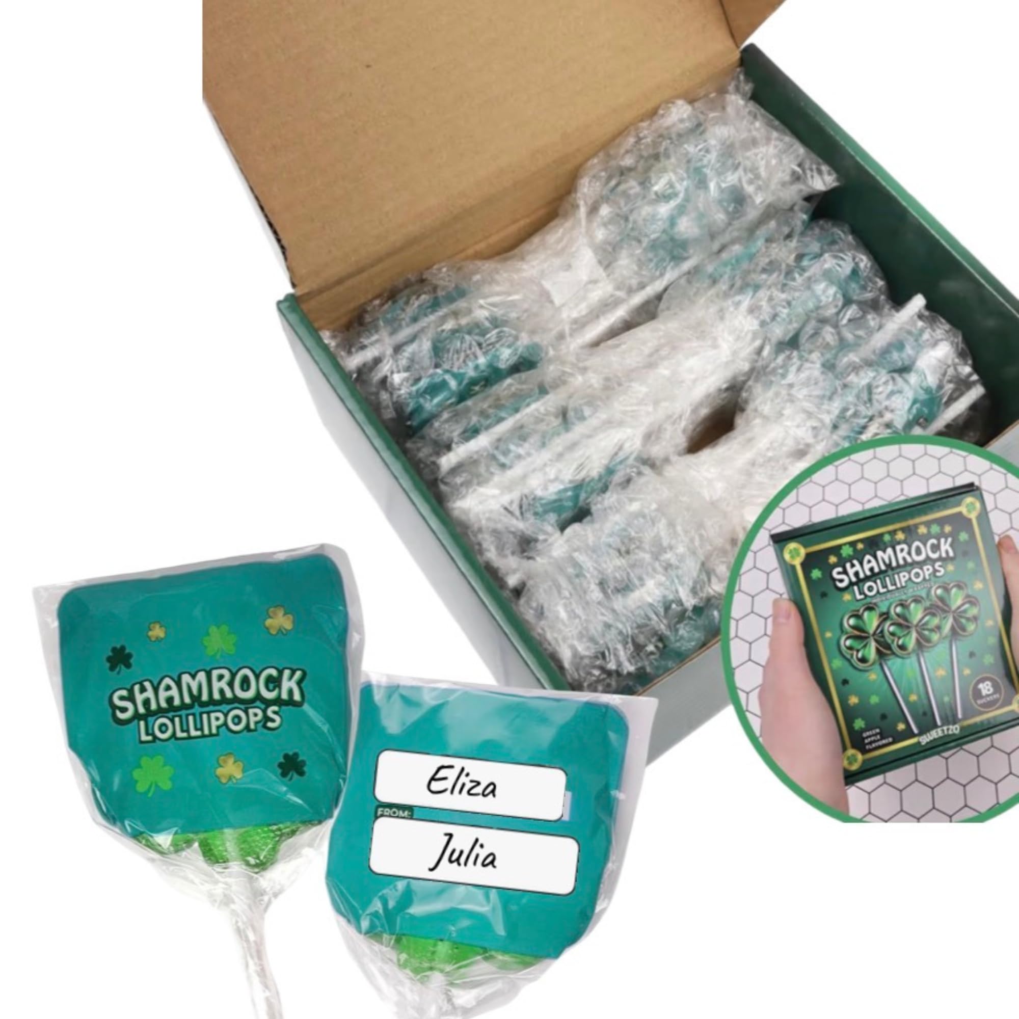 Westmon Works Shamrock Lollipops ideal classroom treats and rewards.