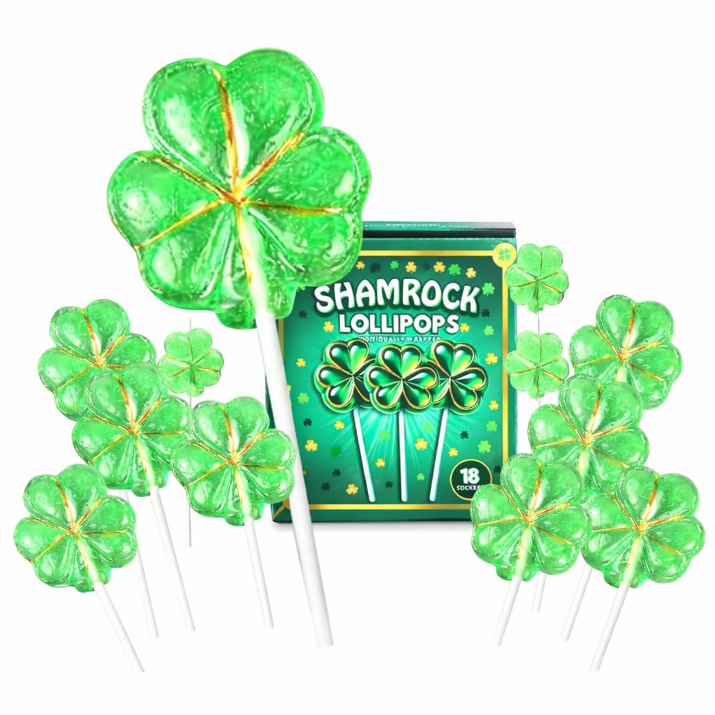 Westmon Works Irish Shamrock Lollipops 18-pack ready for party favors and classroom sharing.