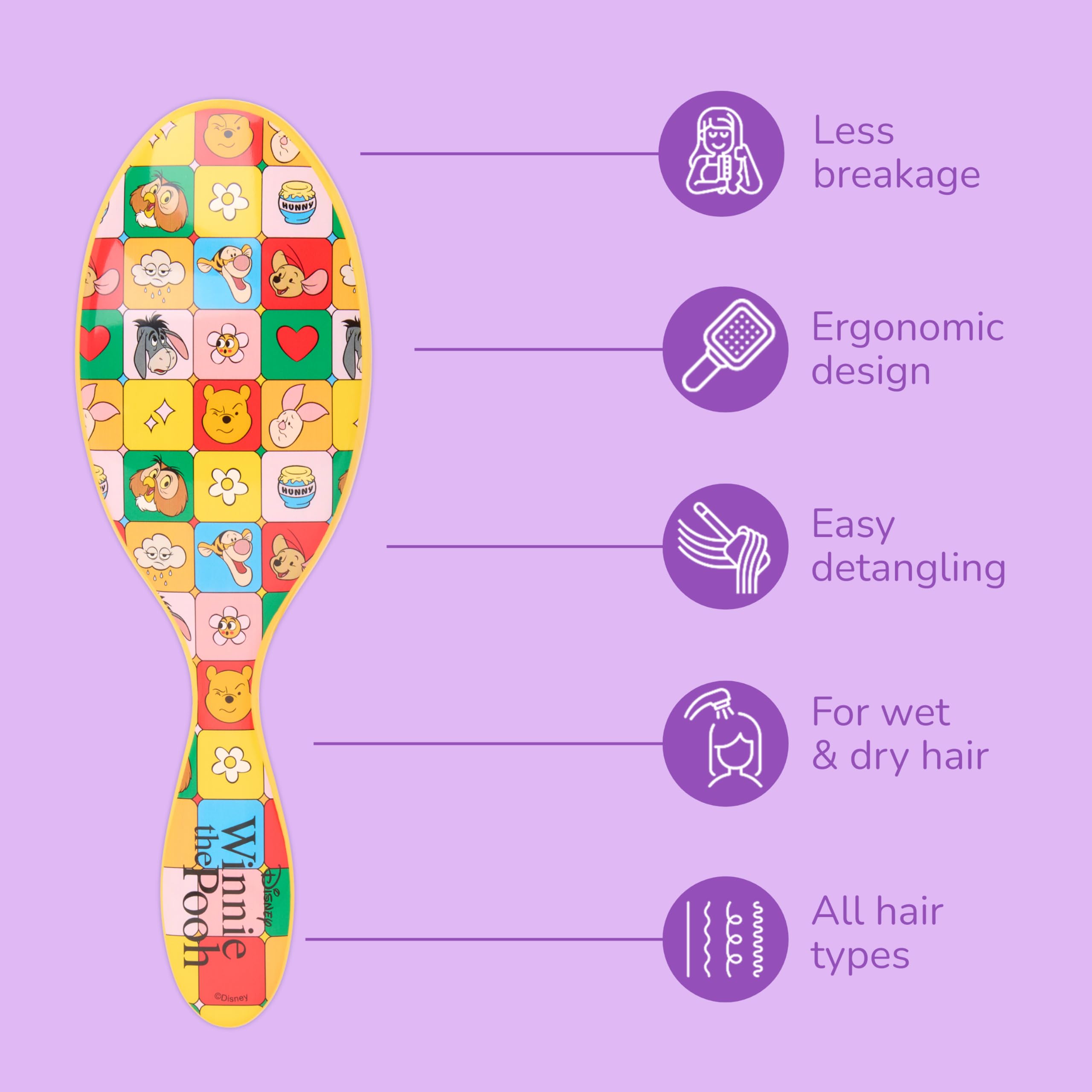 Wet Brush Winnie the Pooh ergonomic handle emphasizes comfortable grip during brushing.