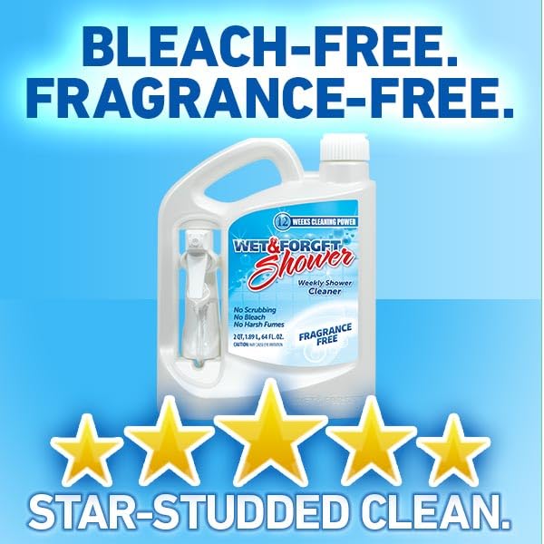 Wet & Forget 64oz bottle close-up, long-lasting bathroom cleaner.