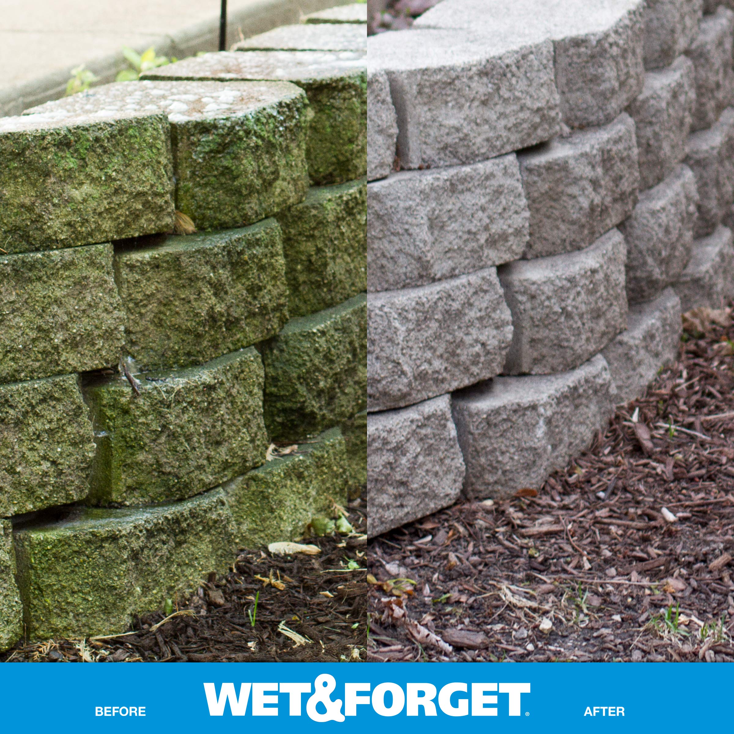 Wet & Forget application on siding shows safe, no-scrub cleaning