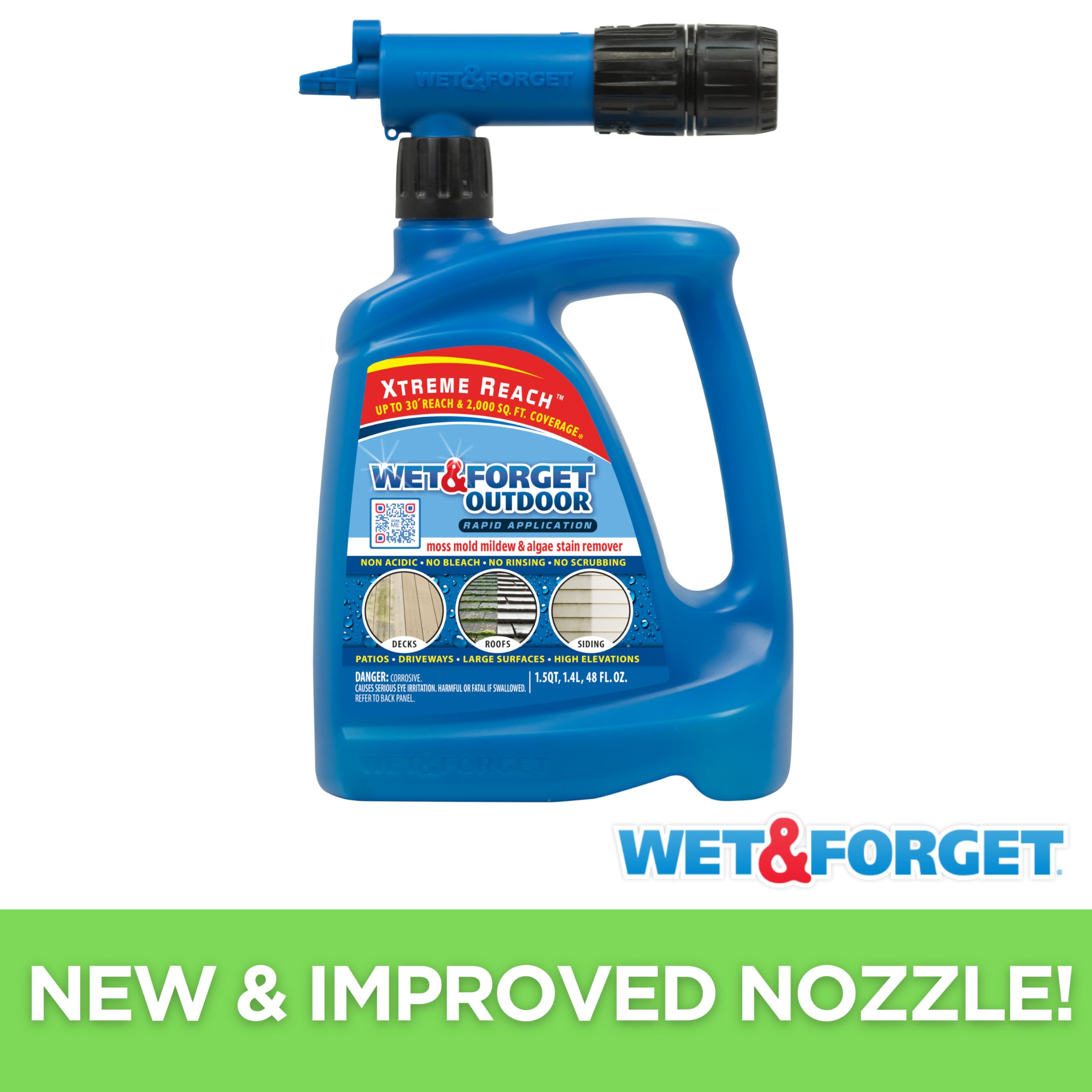 Wet & Forget bleach-free formula safe for decks, siding, and brick.