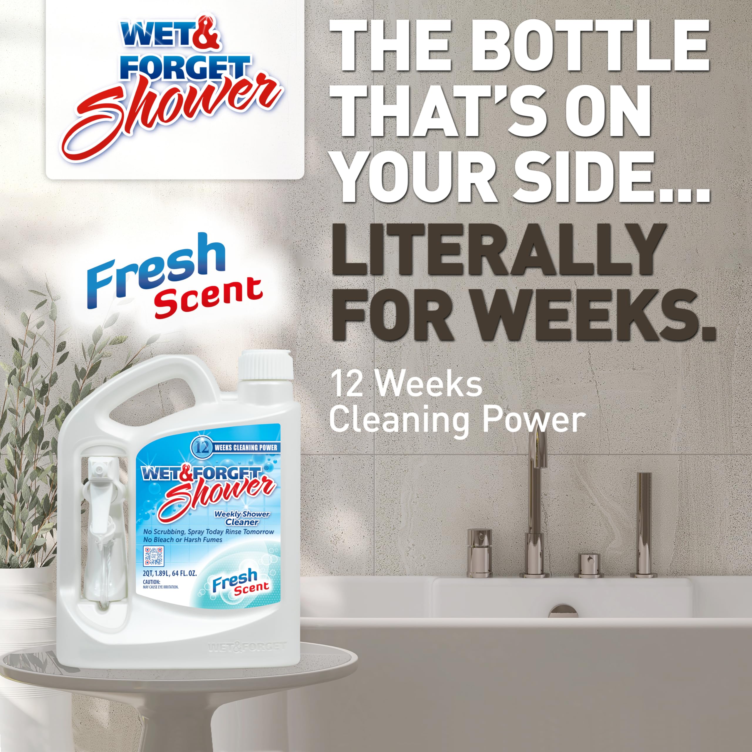 Wet & Forget Shower Cleaner helps prevent hard water stains with regular use.