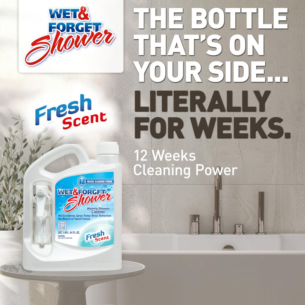 Wet & Forget Shower Cleaner helps prevent hard water stains with regular use.
