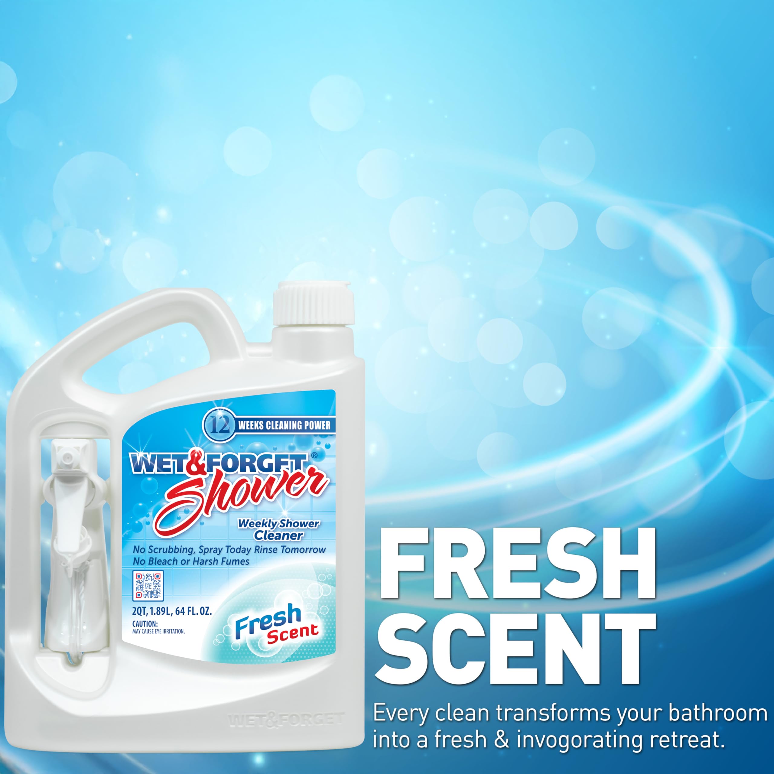 Wet & Forget Shower Cleaner 64 oz bottle supports up to 12 weeks of cleaning.