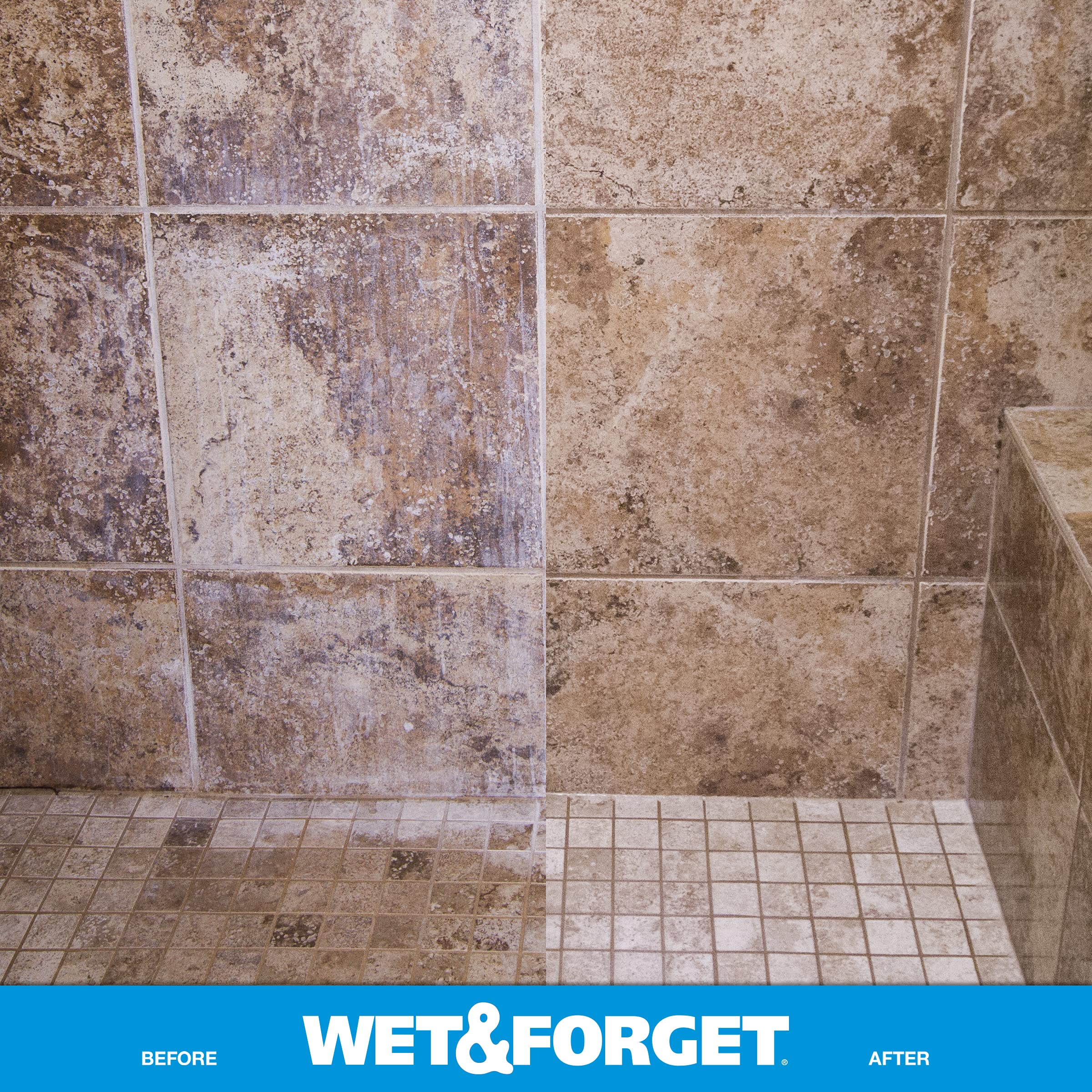 Wet & Forget Shower Cleaner shows 8–12 hour dwell time on the label.