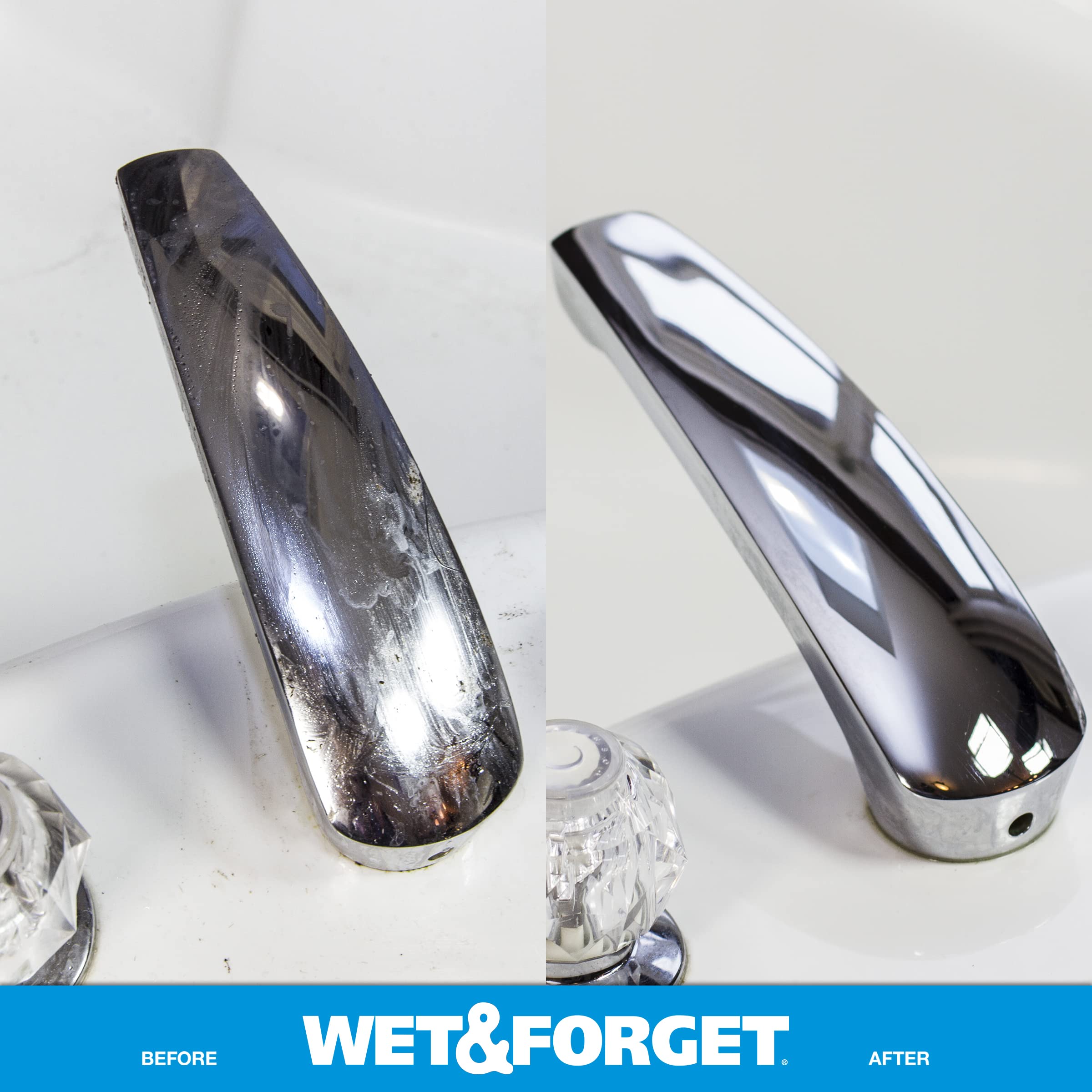 Wet & Forget Shower on glass shower door reduces soap scum buildup.