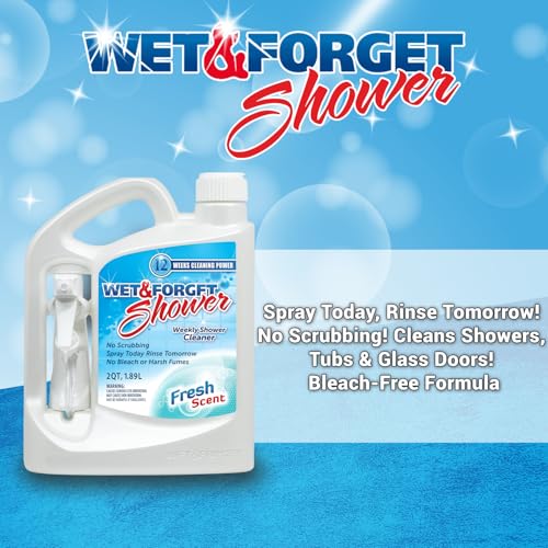 Wet & Forget Shower Cleaner on a glass shower door demonstrates multi-surface cleaning effectiveness.