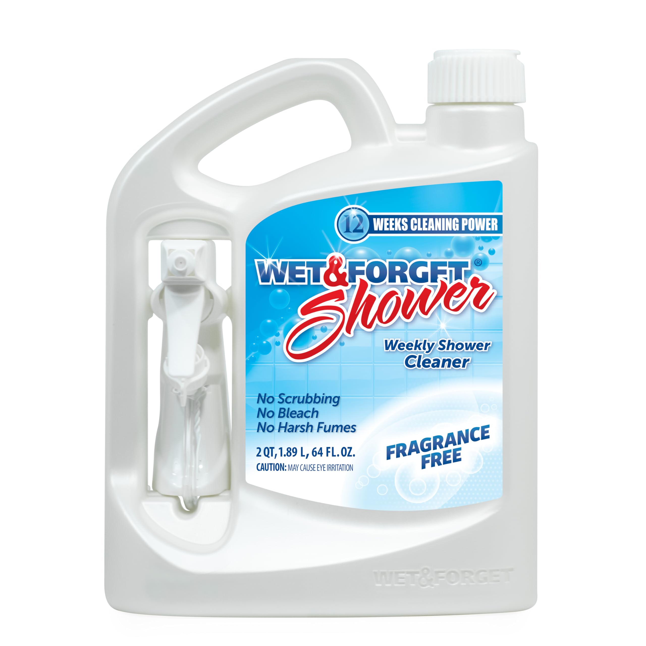 Wet & Forget Shower Cleaner Spray bottle front, fragrance-free formula for sensitive spaces.