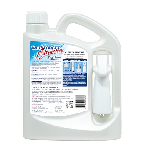 Wet & Forget shower cleaner spray bottle side view, easy, versatile bathroom cleaner.