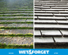 Wet & Forget treated patio after rainfall demonstrates gradual stain fade