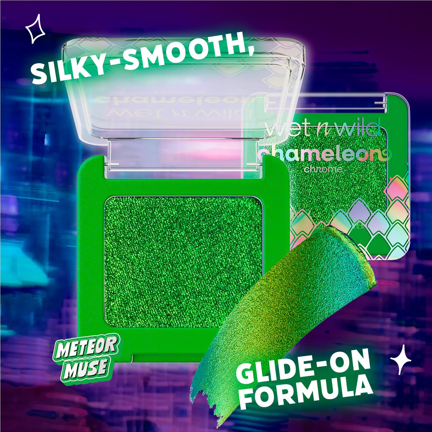 wet n wild Chameleon Chrome silky blendable texture glides on smoothly