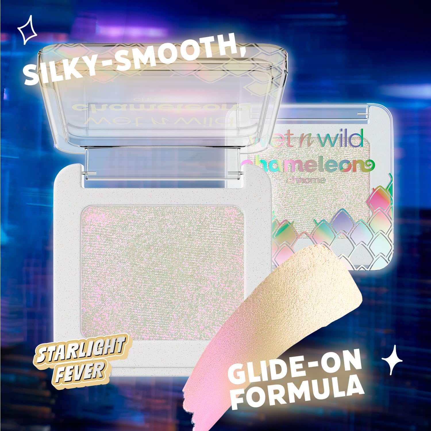 Layered Wet n Wild Chameleon Chrome Eyeshadow Starlight Fever for multi-dimensional depth.