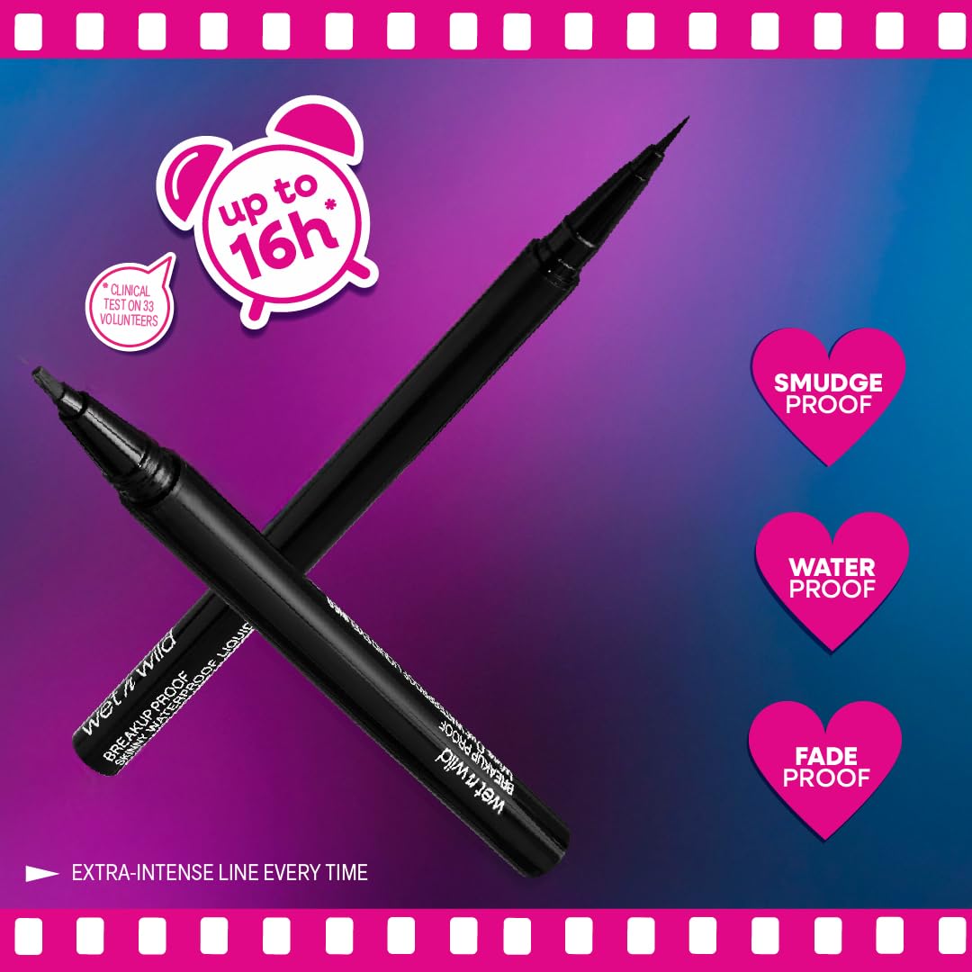 Waterproof Wet n Wild Mega Last Breakup Proof eyeliner for all-day wear.