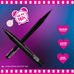 Waterproof Wet n Wild Mega Last Breakup Proof eyeliner for all-day wear.