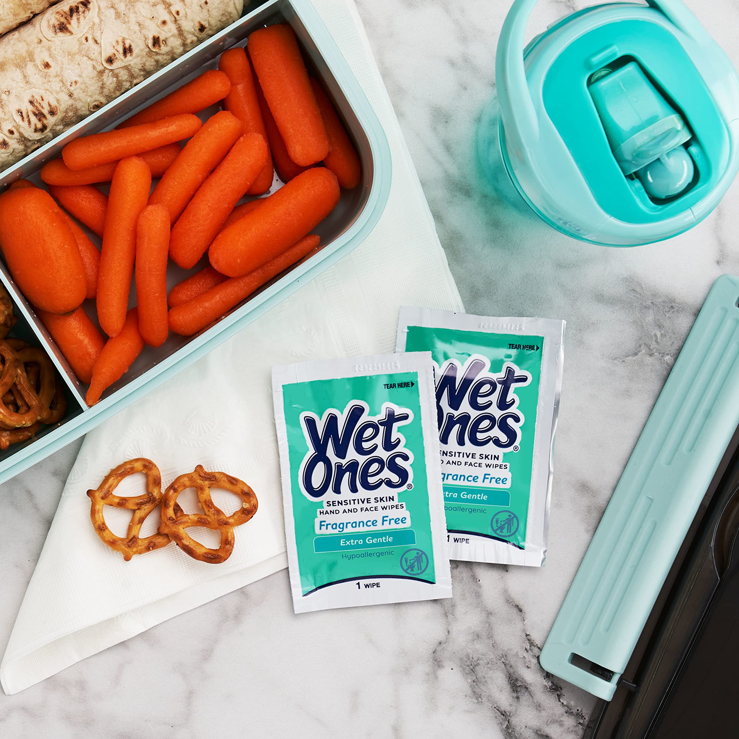 Wet Ones 40-count canister and 20-count travel packs for bulk convenience.