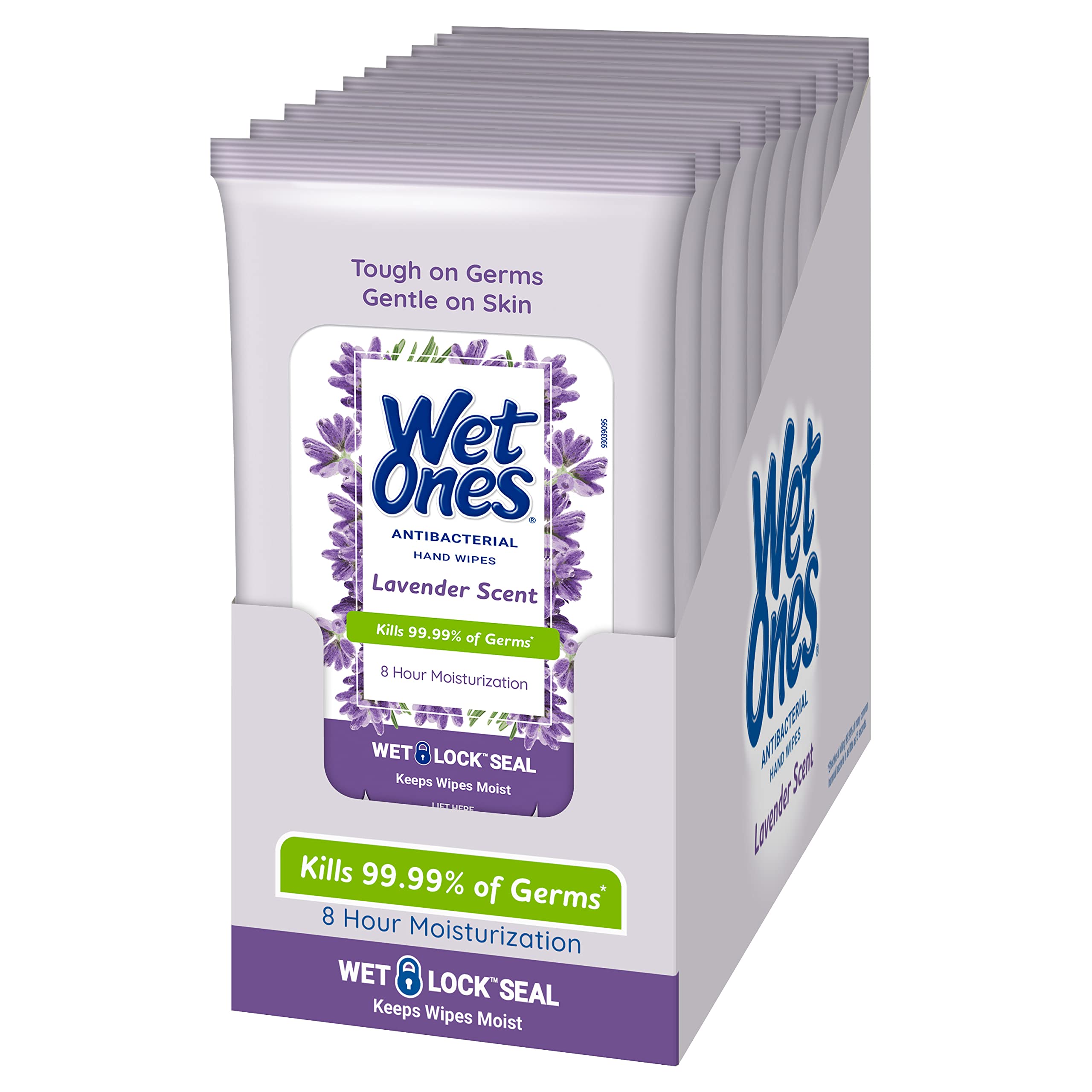 Wet Ones lavender antibacterial wipes in travel canister for on the go germ protection