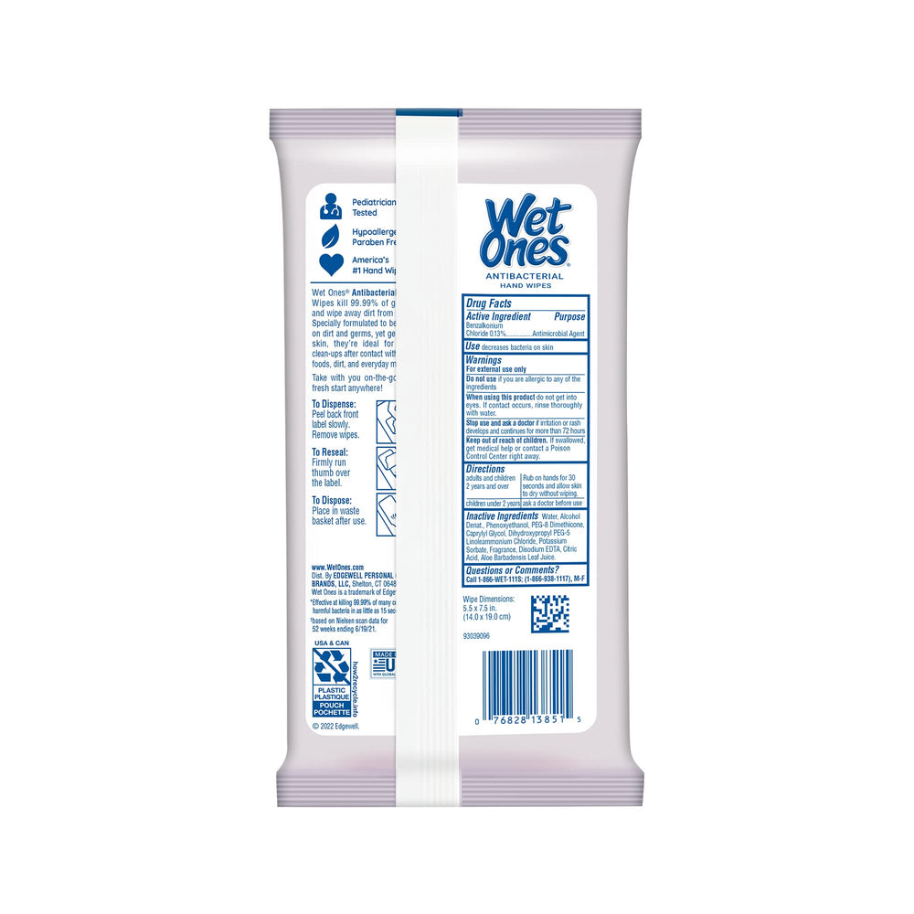 Wet Ones lavender wipe top seal keeping moisture fresh for quick use