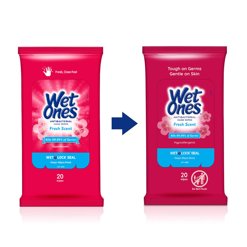 Wet Ones antibacterial wipes with aloe clean hands while killing germs