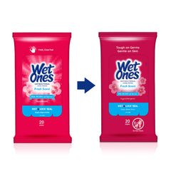 Wet Ones antibacterial wipes with aloe clean hands while killing germs