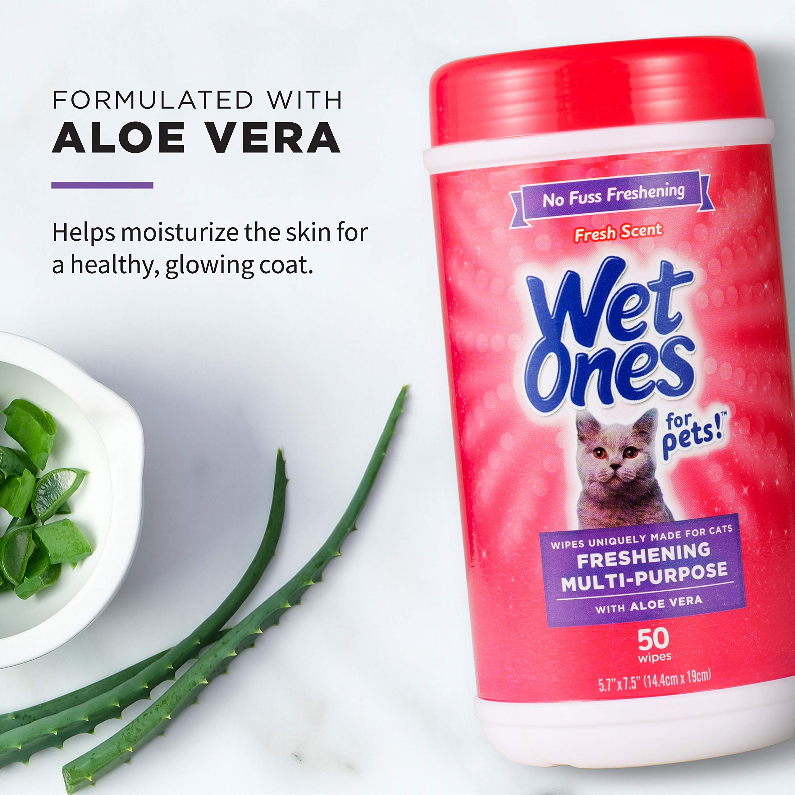 Wet Ones for Cats Freshening Wipes in action on a cat's coat.