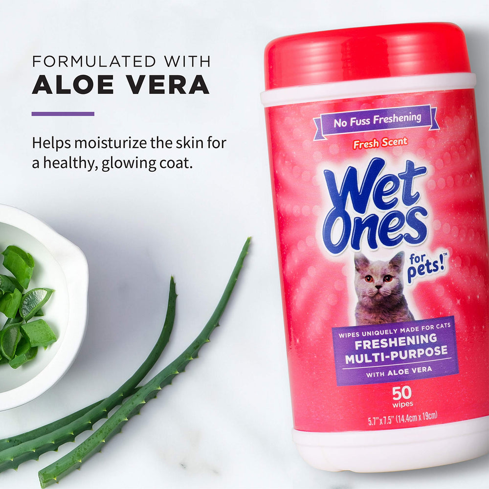 Wet Ones for Cats Freshening Wipes in action on a cat's coat.