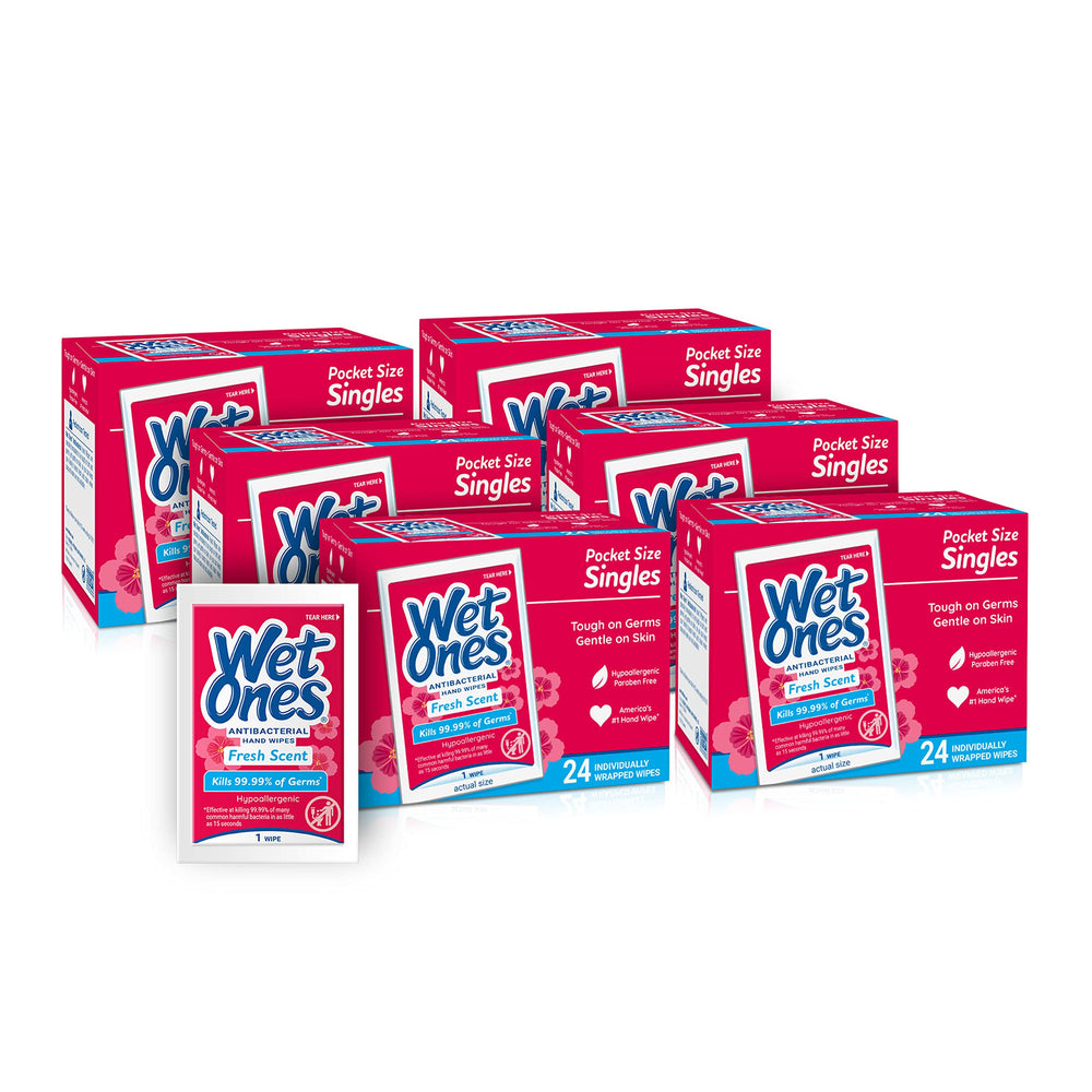 Wet Ones individually wrapped wipes for on the go cleaning and germ protection.