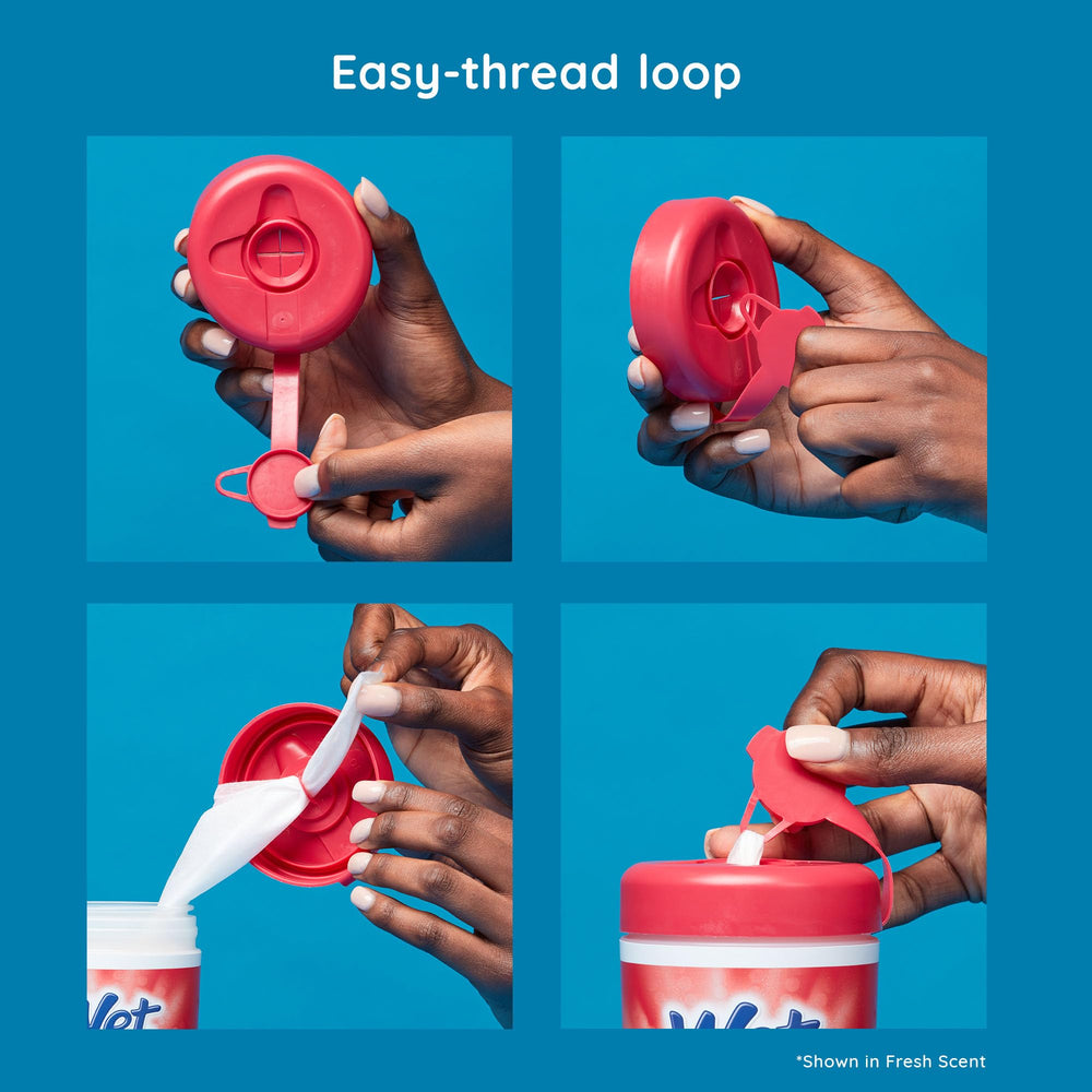 TSA-approved Wet Ones canister fits car cupholders for on-the-go use.