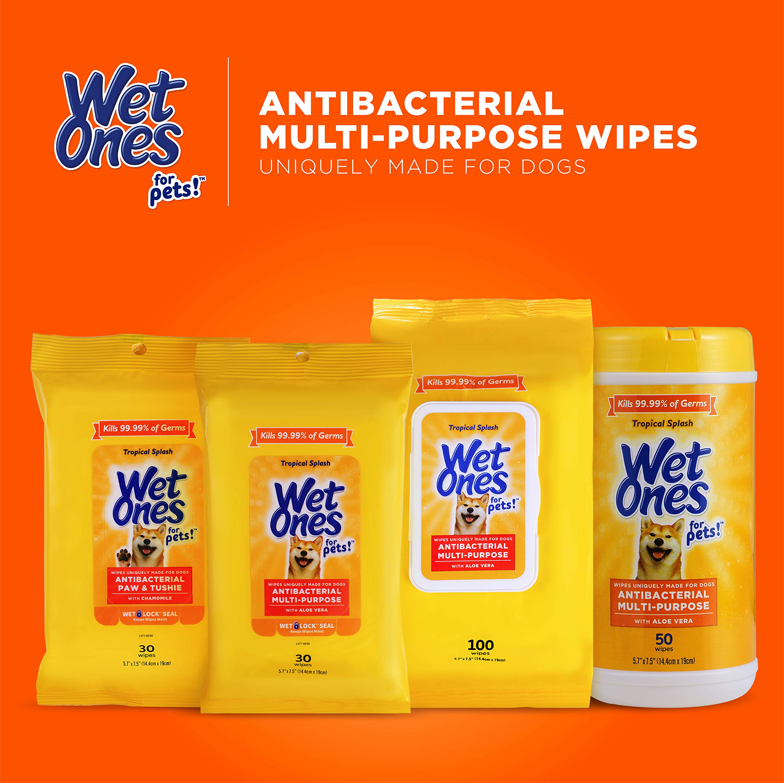 Wet Ones Pets wipes for messy playtime, drool, and everyday messes.