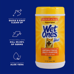 Wet Ones Pets paws face body wipes for quick surface cleaning.