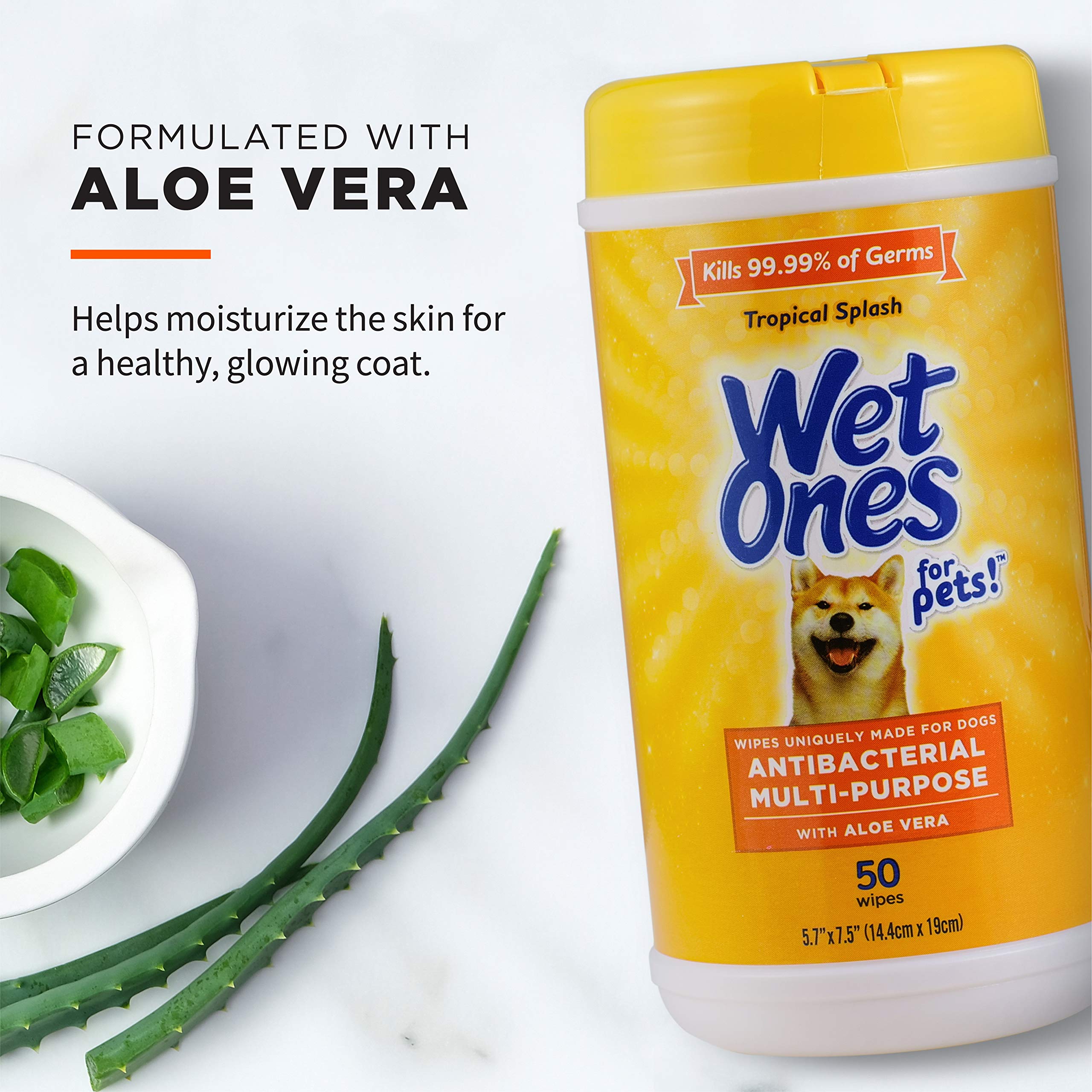 Wet Ones Pets pop-up dispensing keeps wipes moist and ready to use on the go.