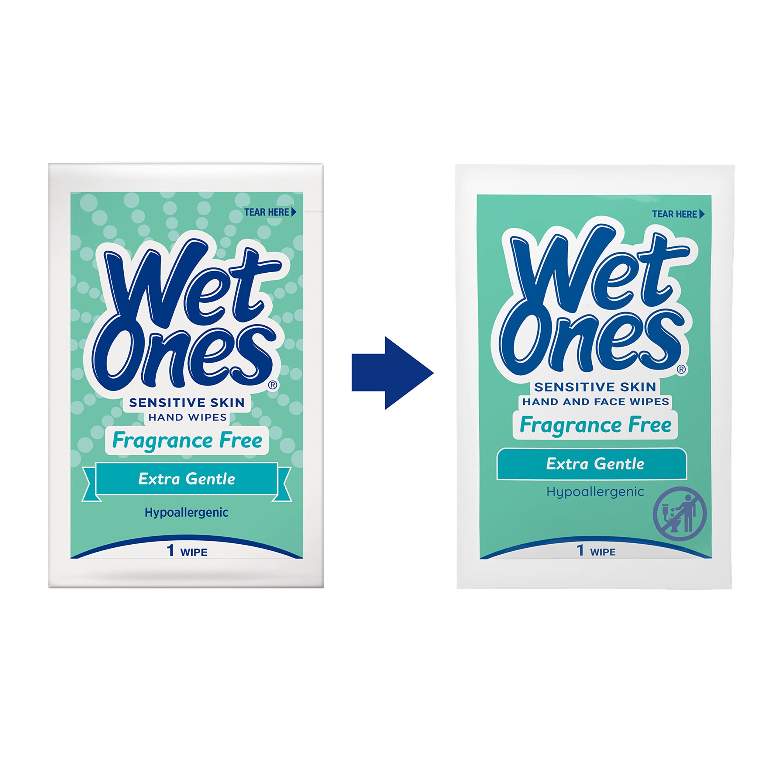 Wet Ones fragrance-free wipe close-up, gentle on sensitive skin for quick cleans.