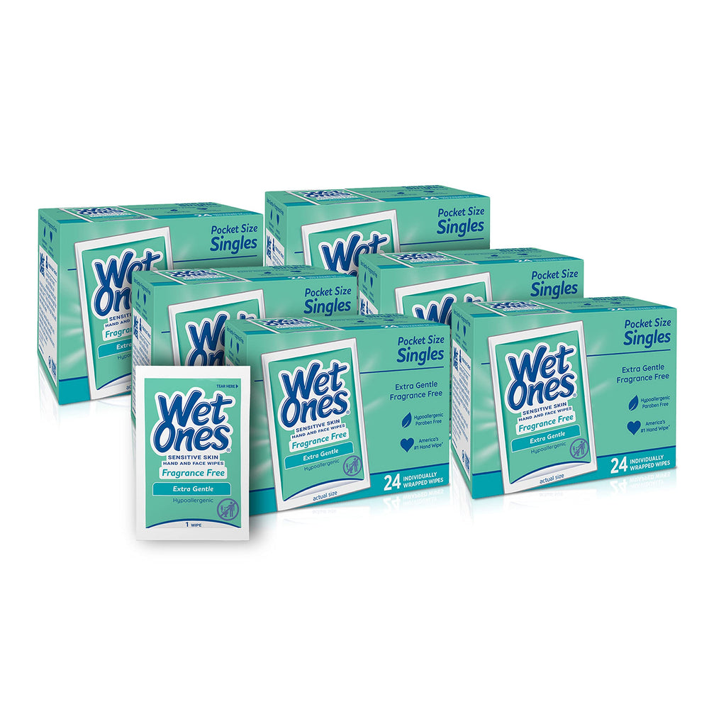 Wet Ones singles hand wipe pack for on-the-go cleanups.