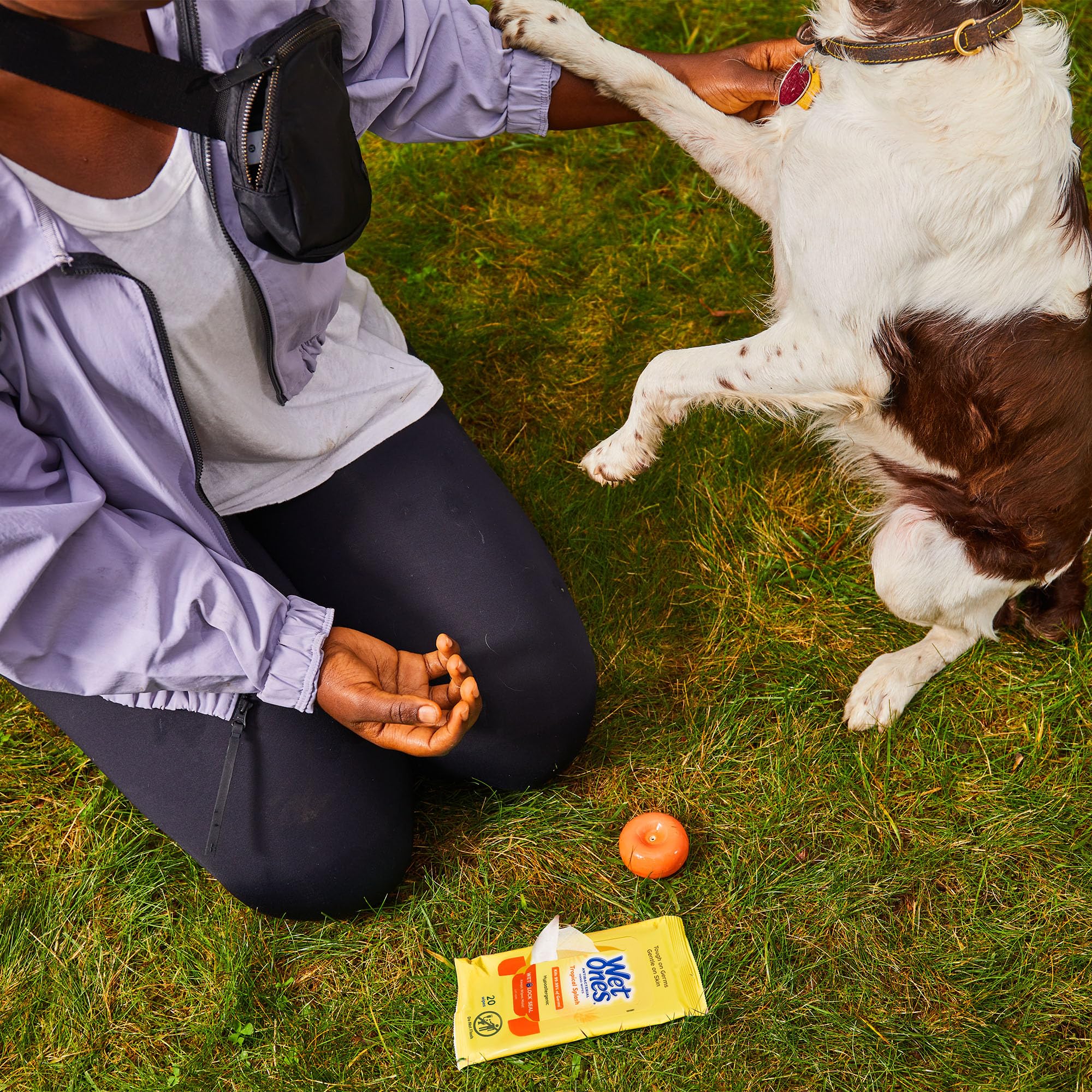 Aloe-infused Wet Ones Tropical Splash wipe for gentle skin contact