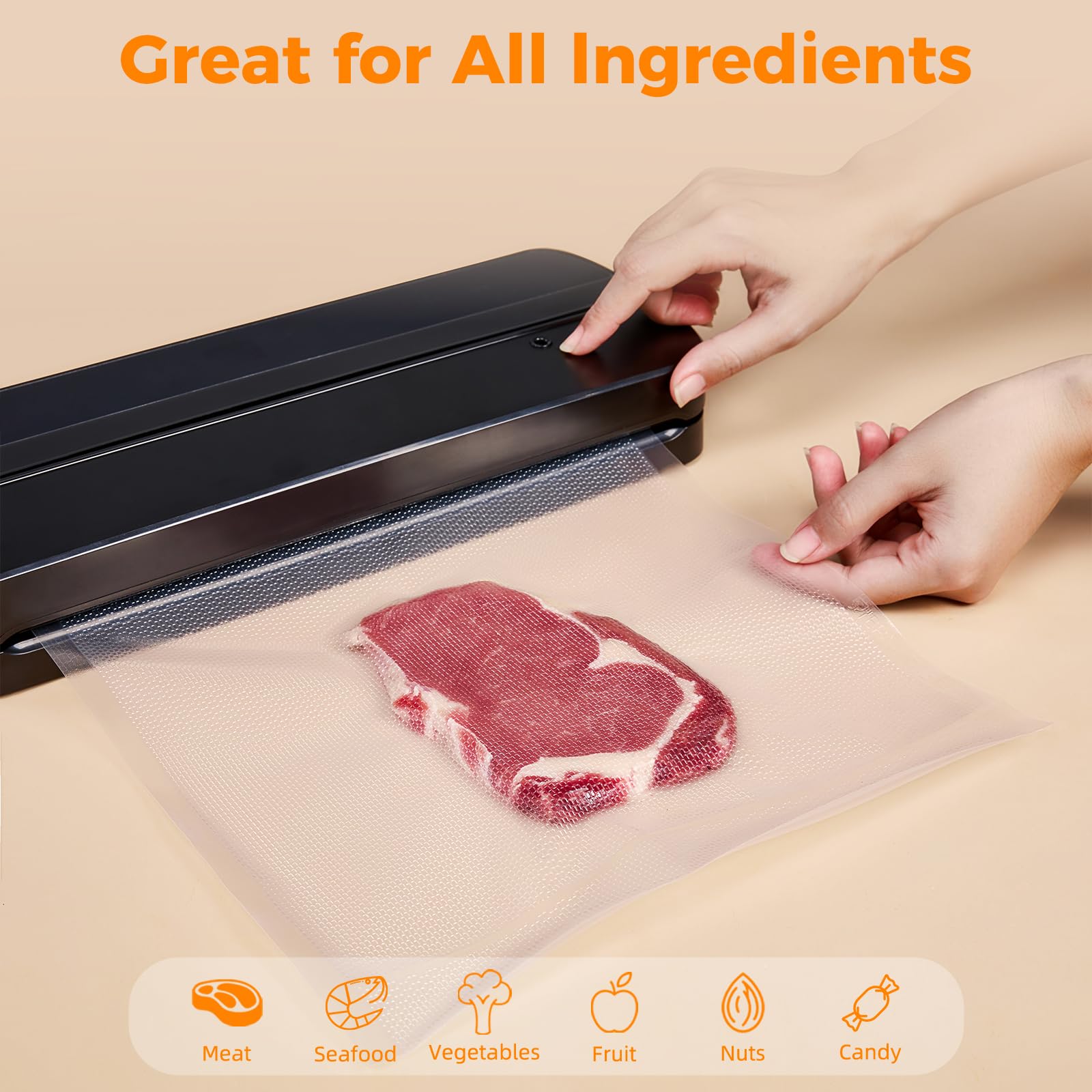 Wevac bone guard feature protects bags from bones during sealing.