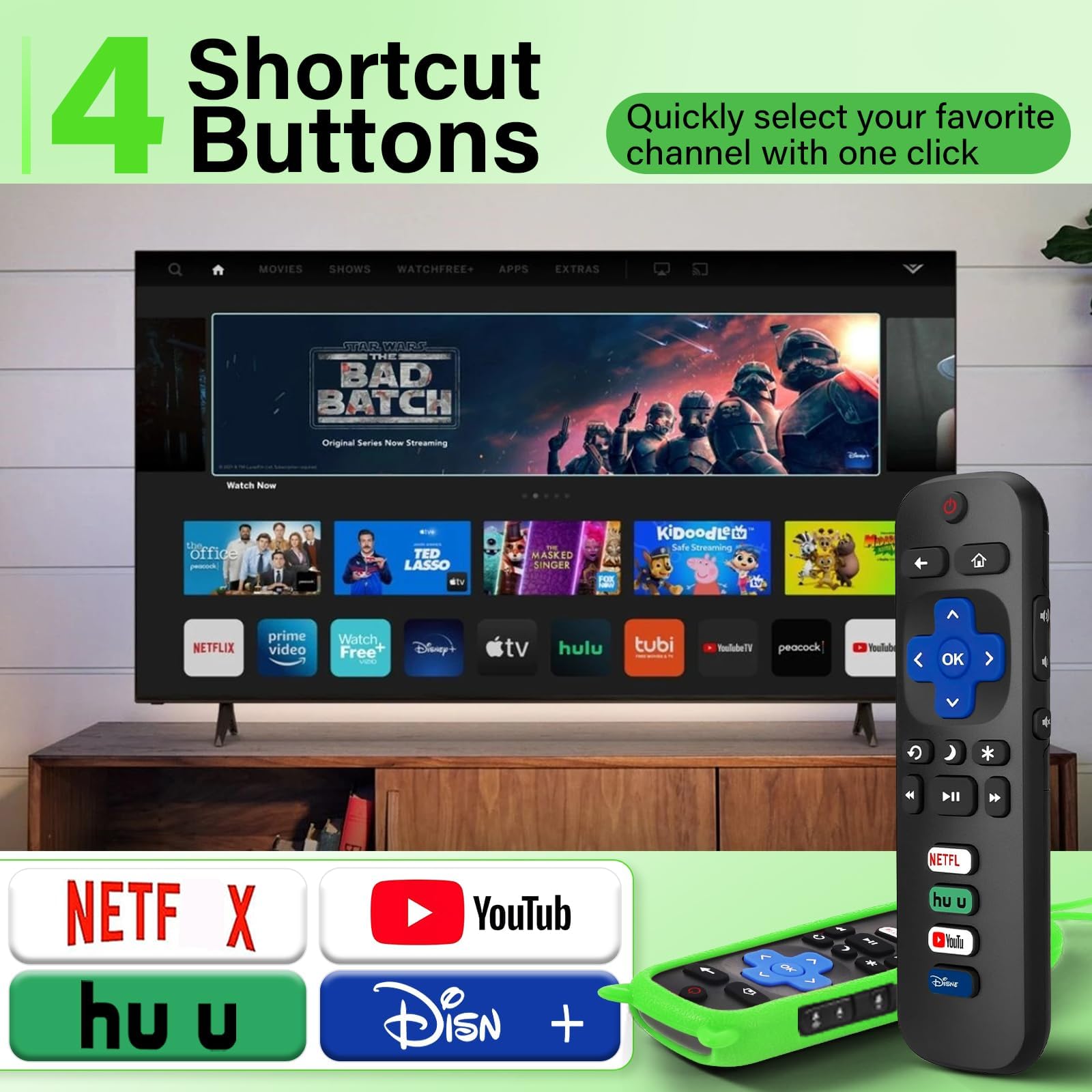 Wevove glow-in-the-dark visibility for nighttime channel surfing.