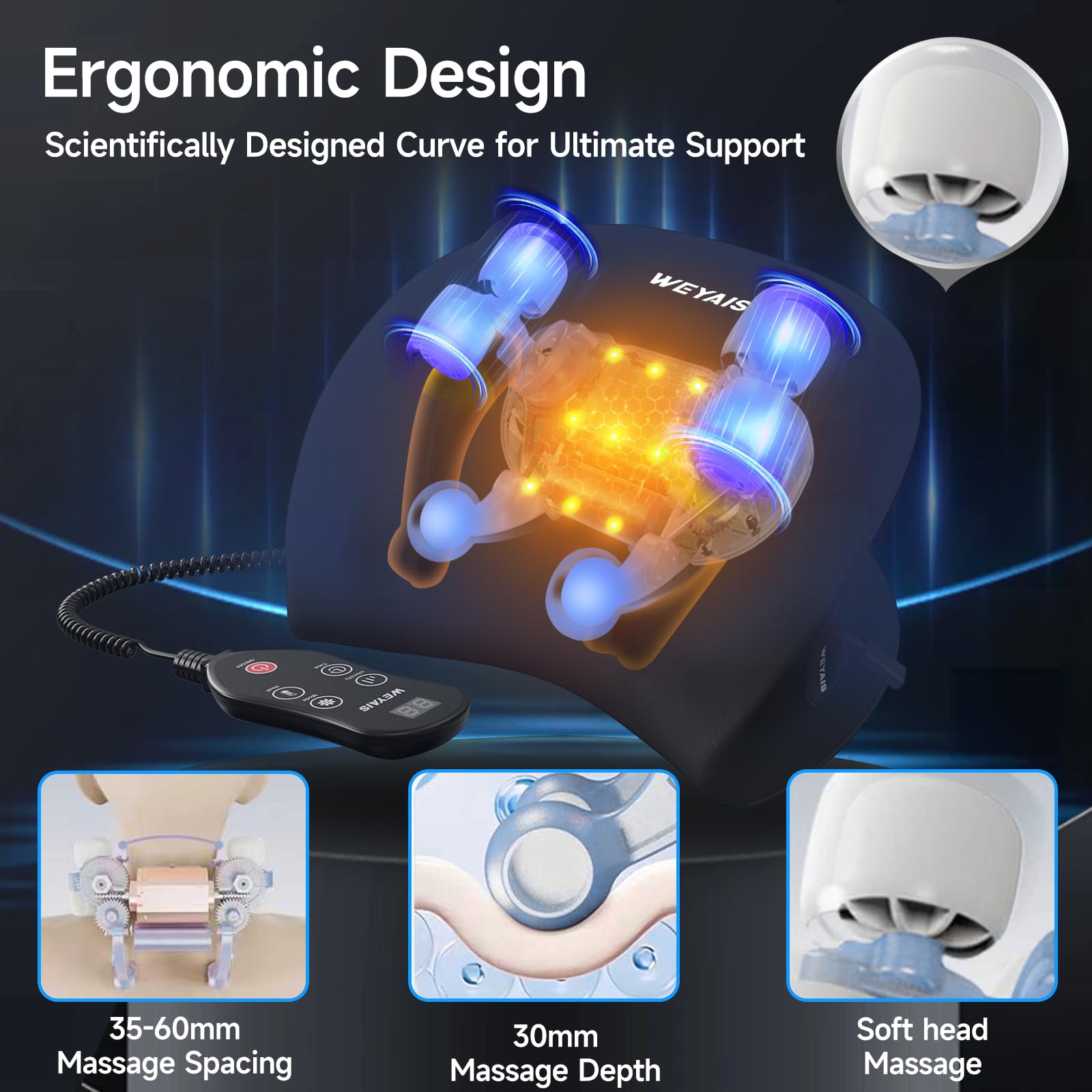 Weyais massager worn around neck shows hands-free relief in use