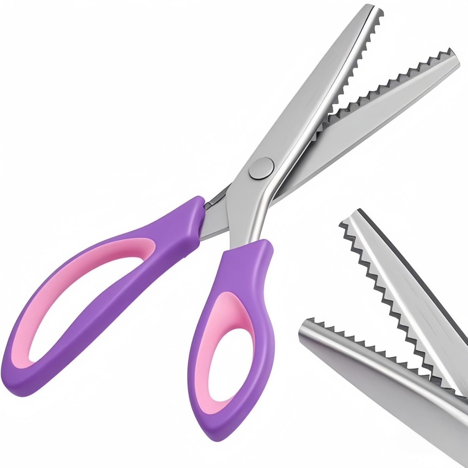 WFOEJEJ pinking shears blade close-up showing sharp teeth for precise cuts