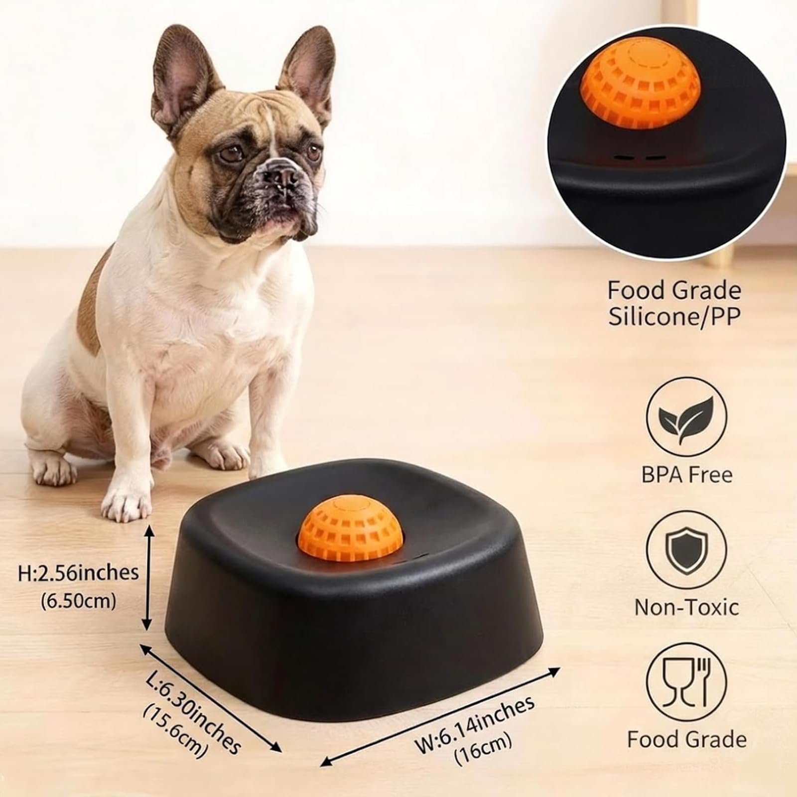 WFOFMO rolling-ball-inside-bowl demonstrates motion that slows treats and reduces spills.