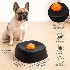 WFOFMO rolling-ball-inside-bowl demonstrates motion that slows treats and reduces spills.