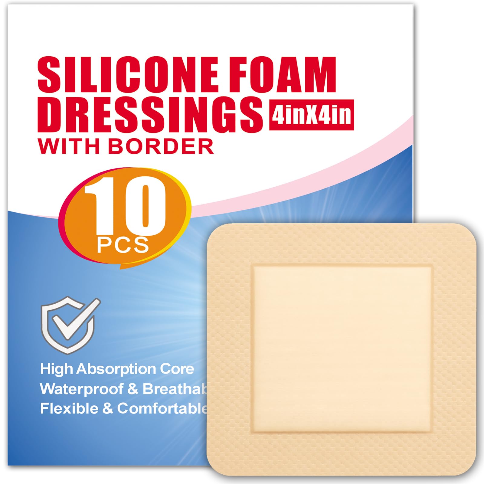 WHAMZ33 W silicone foam dressing 4x4 front view, individually wrapped for sterile home use