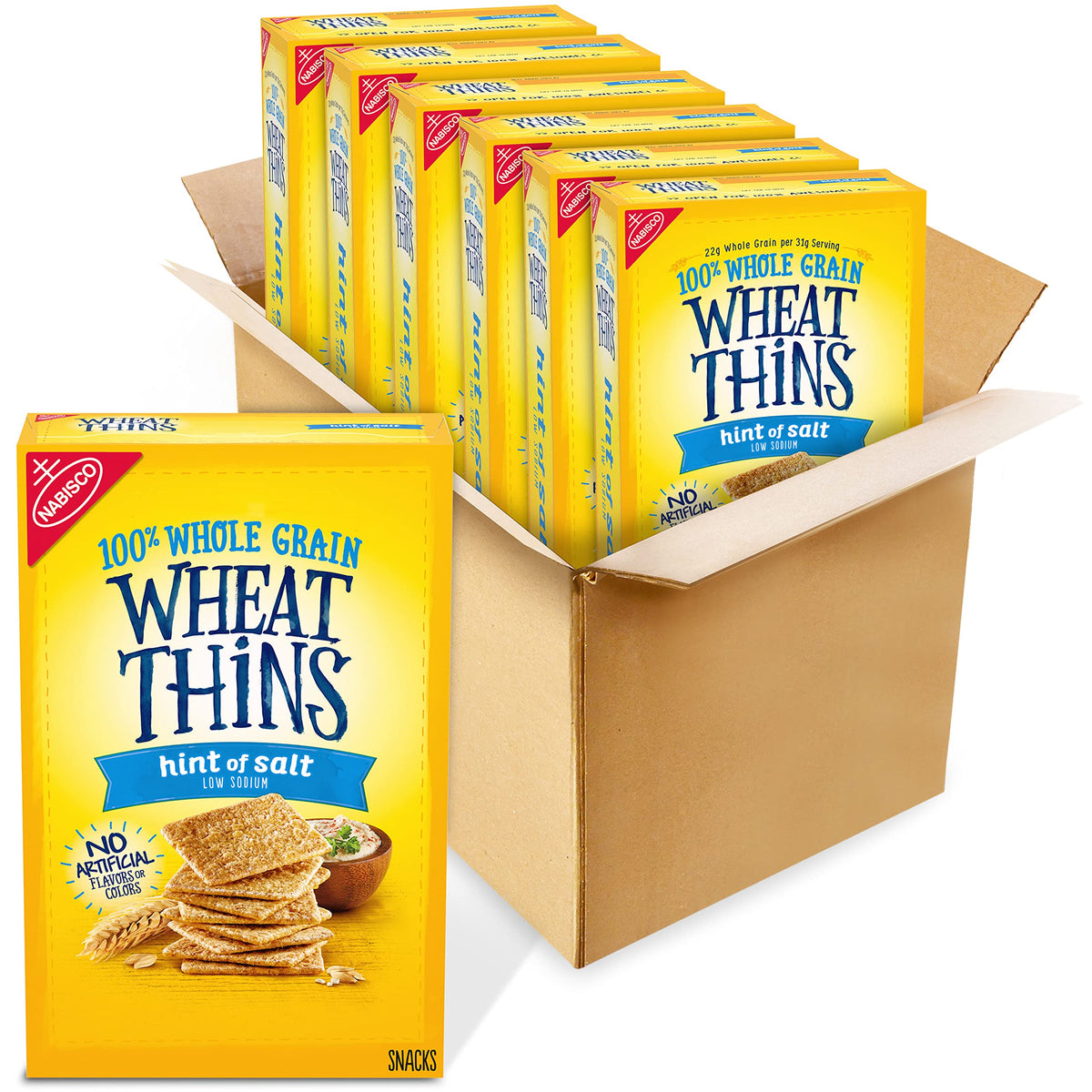Wheat Thins Hint of Salt low-sodium box front for bulk packing