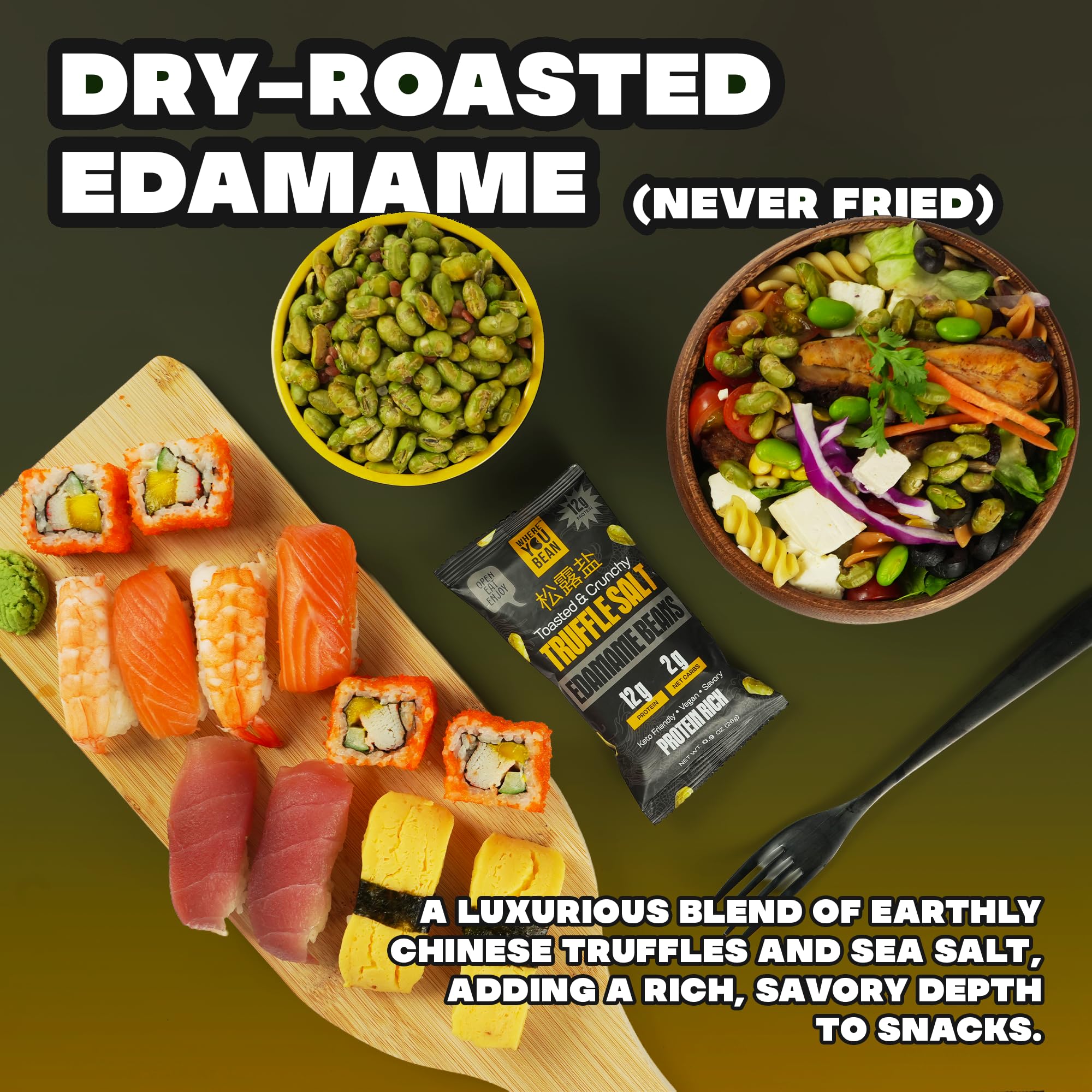 Where You Bean edamame close-up satisfying low-carb snack choice
