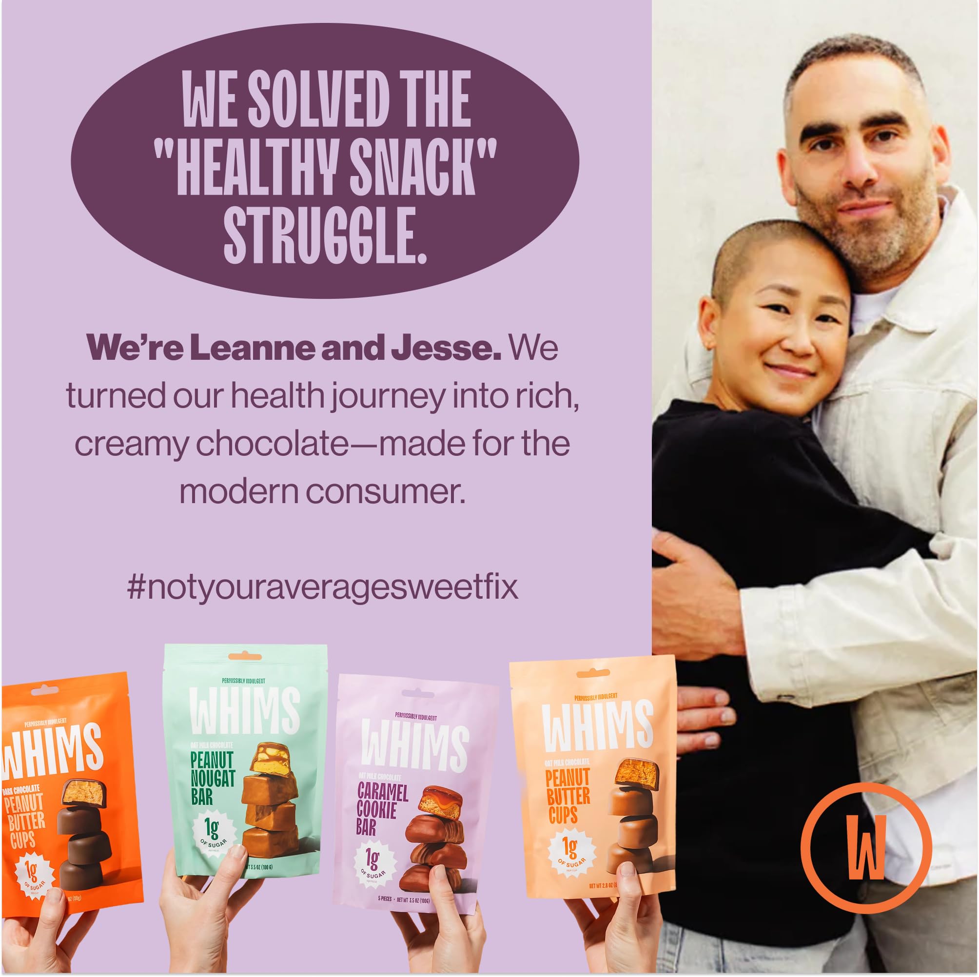 Whims Oat Milk Chocolate Peanut Butter Cups tasting note with low sugar profile.